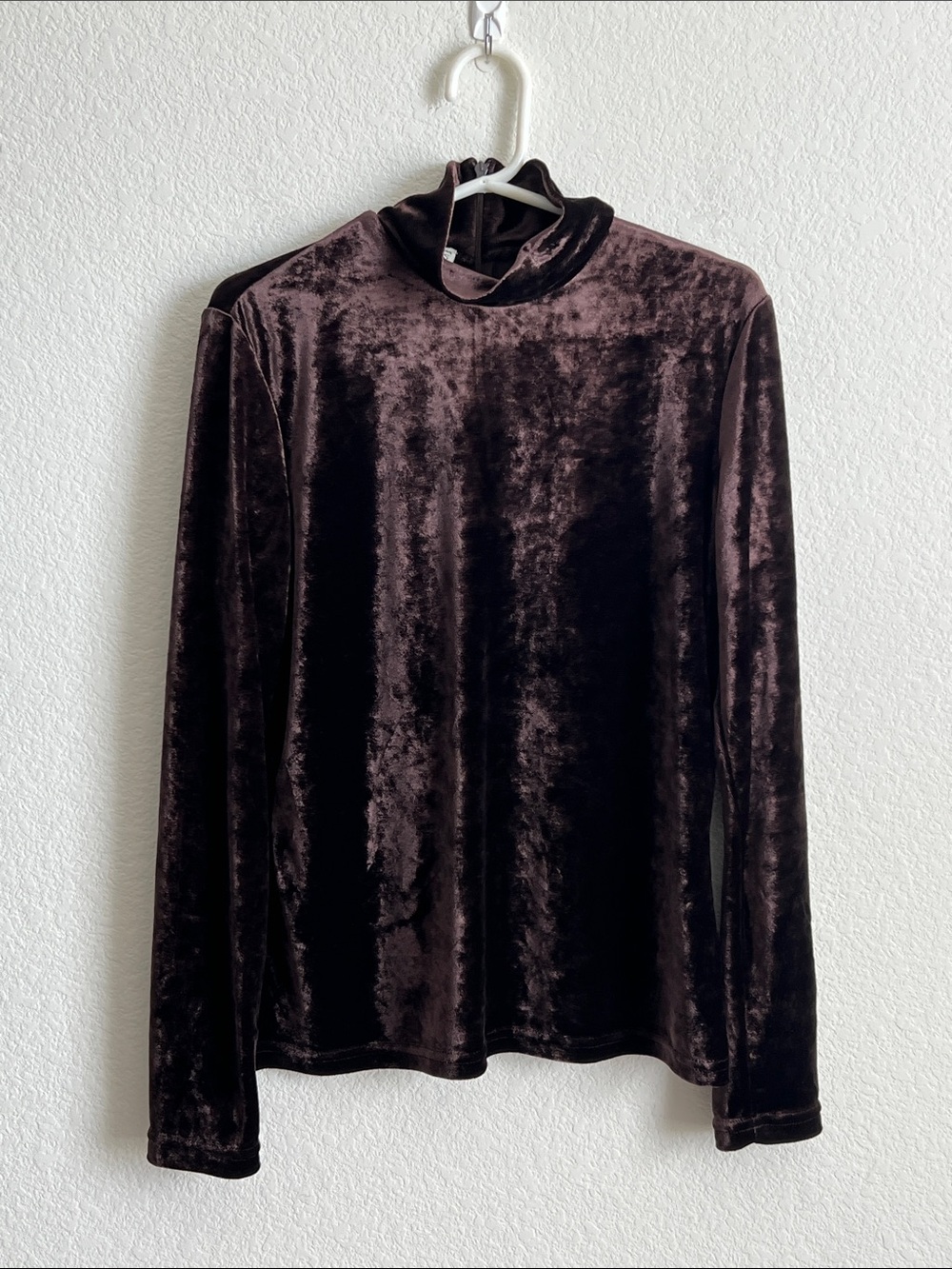 Vtg Talbots Dark Brown Velvet Long Sleeve Mock Neck Top Size S
